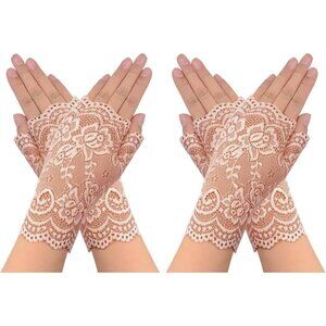Women's 2 Pair Apricot Lace Fingerless Gloves Party Costume Accessories